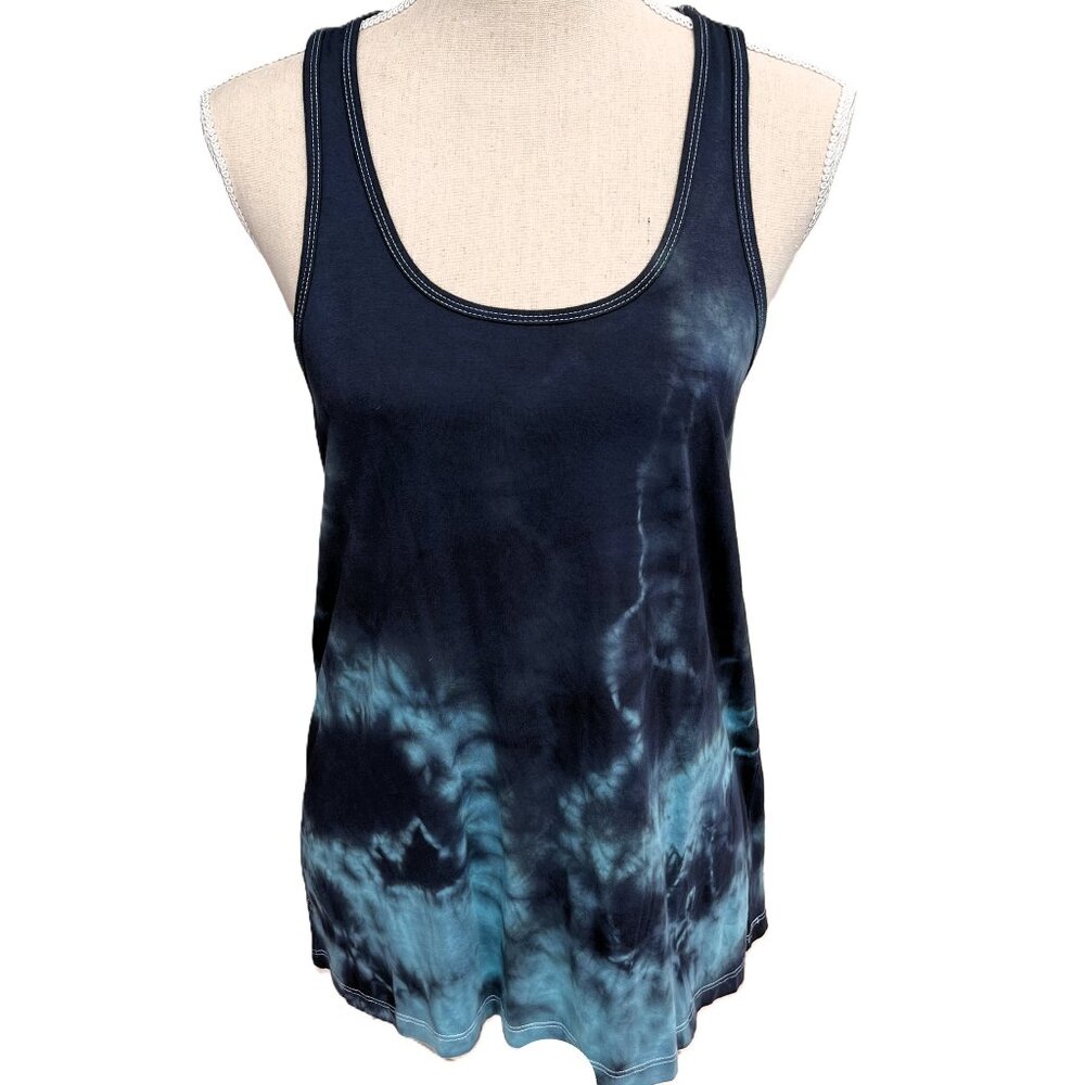 3/$25🆕NWT Hand Tie-Dyed Micromodal Racerback Tank | Dark Denim/Turquoise | L XL
